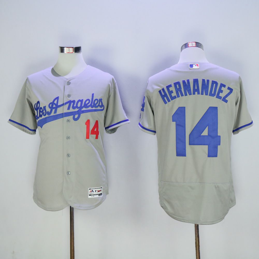 Men Los Angeles Dodgers 14 Hernandez Grey MLB Jerseys